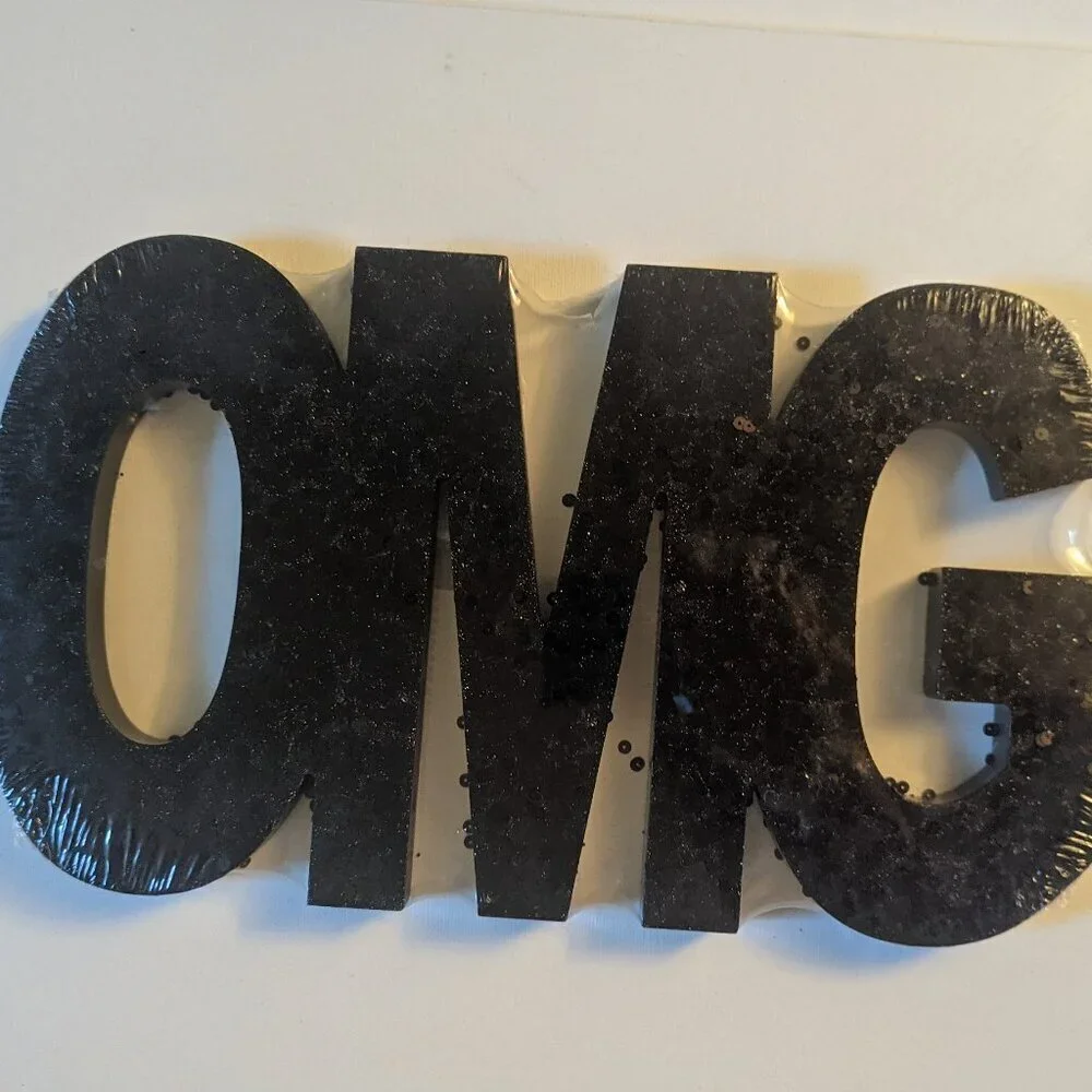 NWT Black Sequin Glitter 'OMG' Sign Retro Block Letters Home Wall Decor Michaels